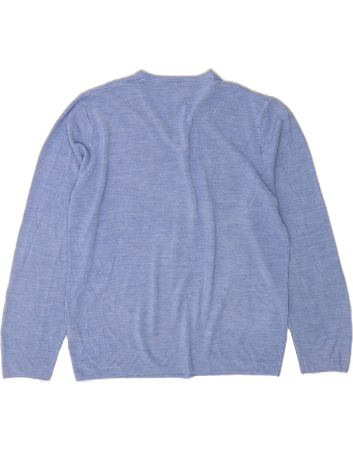 MARKS & SPENCER Mens Regular Fit V-Neck Jumper Sweater XL Blue Acrylic Vintage Marks & Spencer and Second-Hand Marks & Spencer from Messina Hembry 