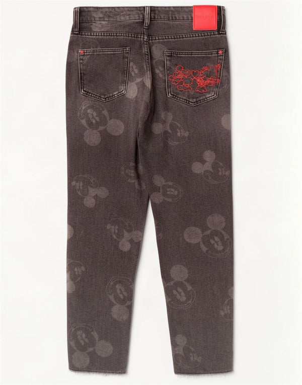 Desigual Womens Mickey Mouse Graphic High Waist Jeans W24 L27 Black Cotton