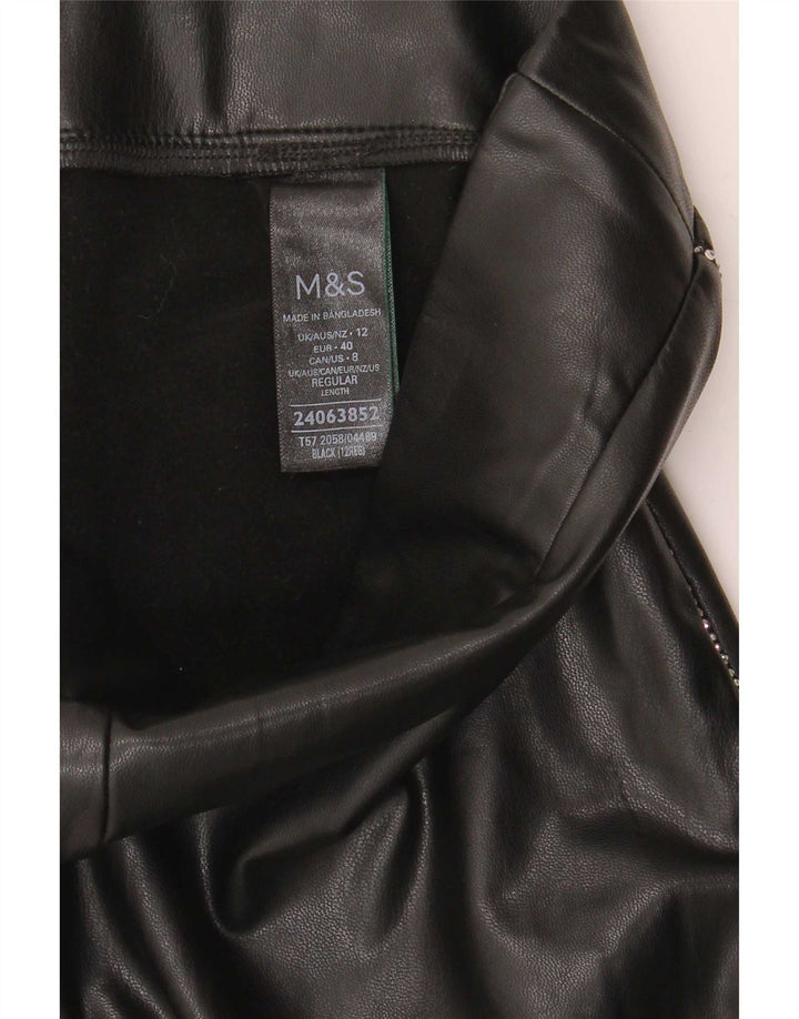 Marks & Spencer Womens Faux Leather Leggings UK 12 Medium  Black Polyester