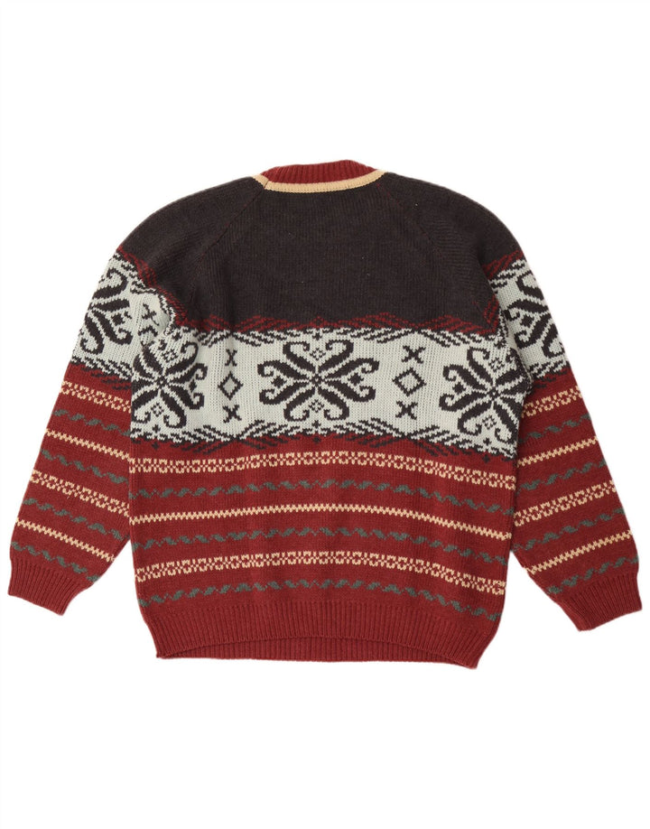 Lemon Mens Crew Neck Jumper Sweater XL Multicoloured Fair Isle Wool