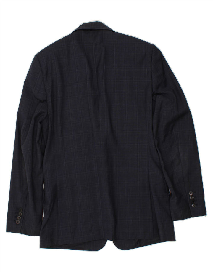 REISS Mens 1 Button Blazer Jacket UK 38 Medium Navy Blue Check Wool Vintage Reiss and Second-Hand Reiss from Messina Hembry 