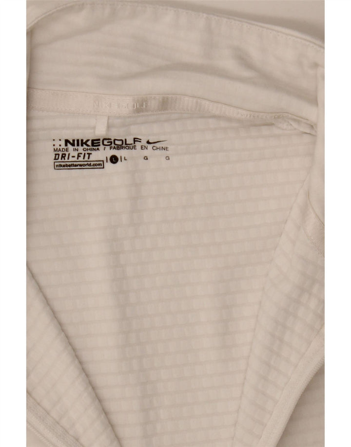 NIKE Womens Dri Fit Tracksuit Top Jacket UK 14 Large White Striped Vintage Nike and Second-Hand Nike from Messina Hembry 