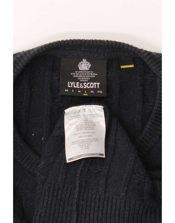 Lyle & Scott Mens Crew Neck Jumper Sweater Large Navy Blue Cotton
