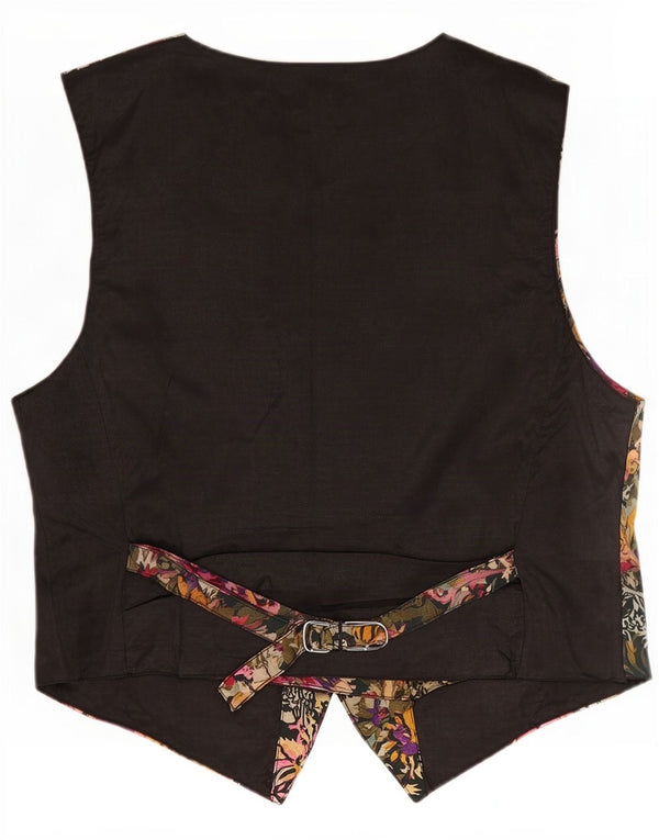 Colete feminino vintage UK 14 médio floral multicolorido