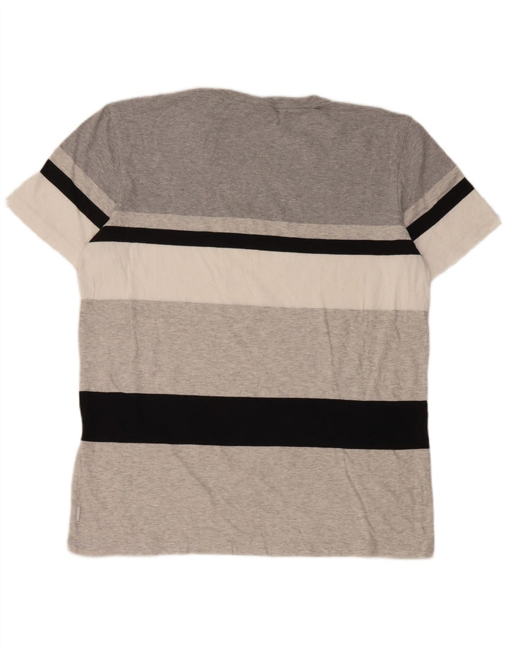 Adidas Mens T-Shirt Top Large Grey Striped Cotton