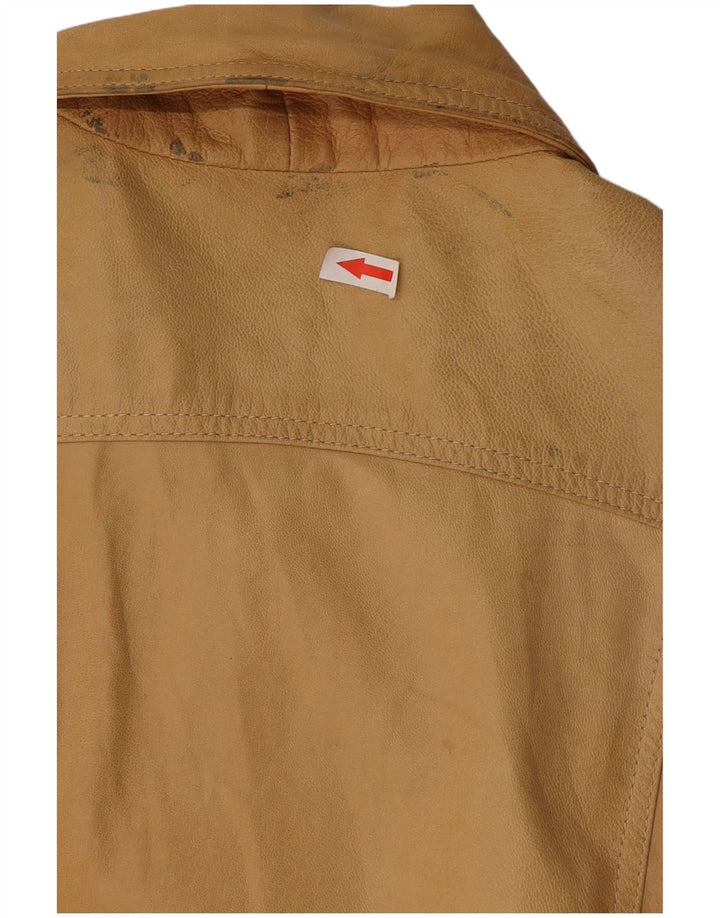 Stefanel Womens Leather Jacket UK 14 Large Beige Leather