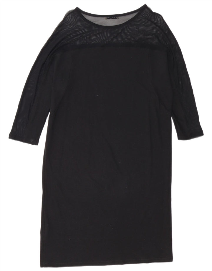 Whistle Womens Long Sleeve Shift Dress UK 8 Small Black Cotton