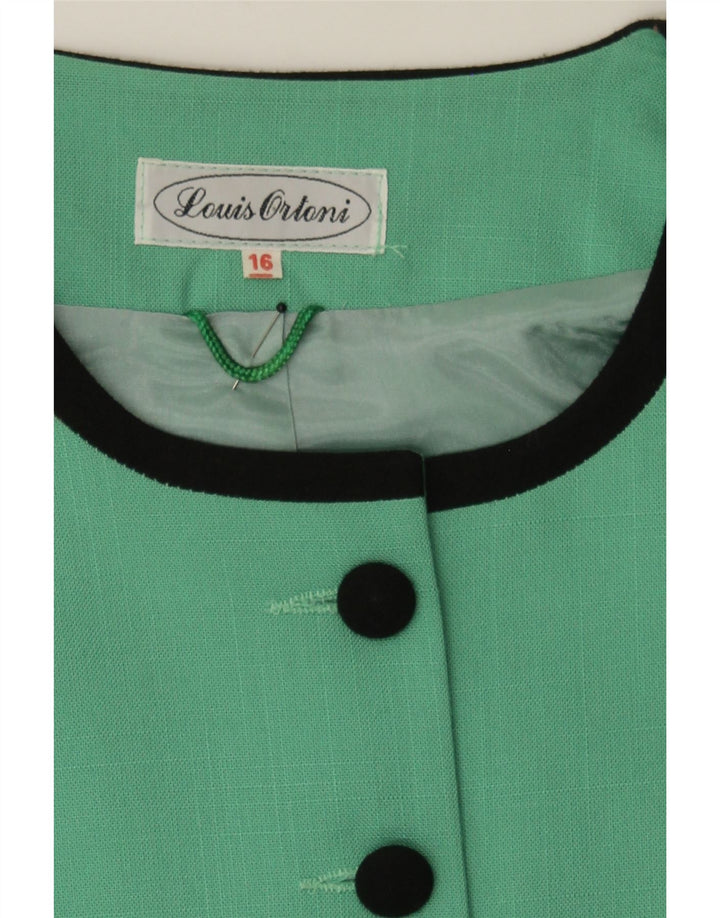 VINTAGE Womens Short Sleeve Blazer Jacket UK 16 Large Turquoise Polyester Vintage Vintage and Second-Hand Vintage from Messina Hembry 