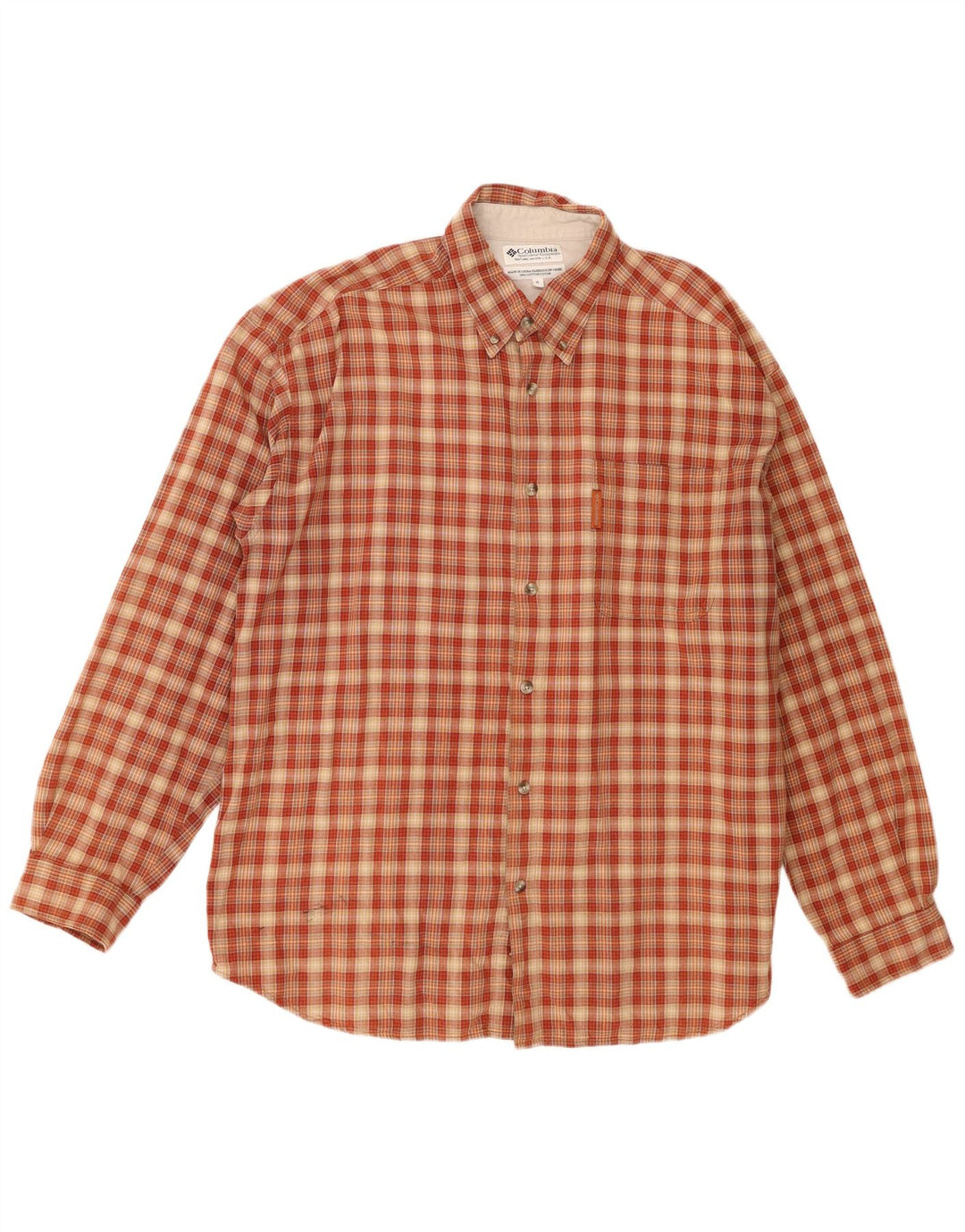 Columbia Mens Flannel Shirt XL Orange Check Cotton