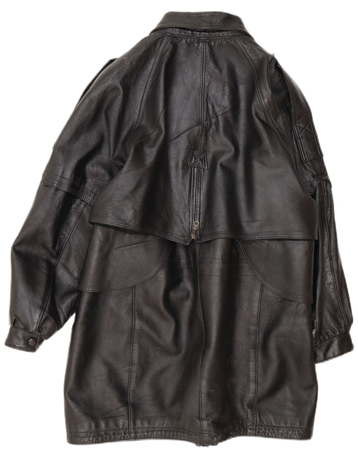 Vintage Womens Oversized Leather Coat UK 16 Large Black