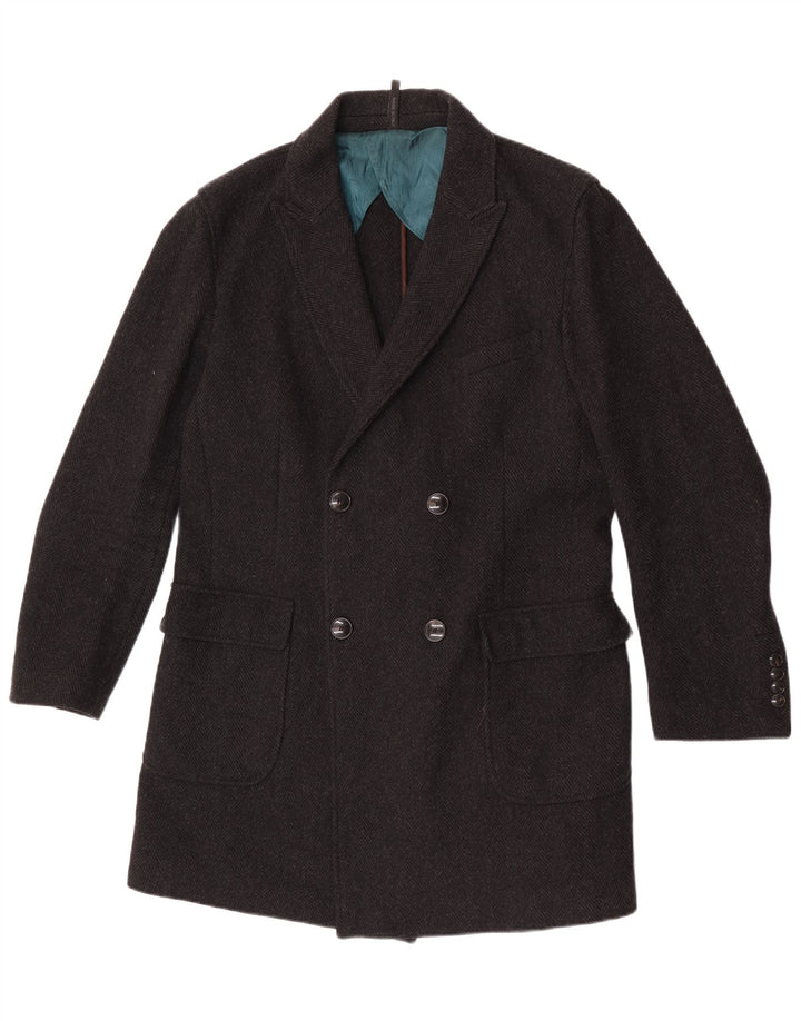 Liu Jo Mens Double Breasted Coat IT 52 XL Black Herringbone Wool