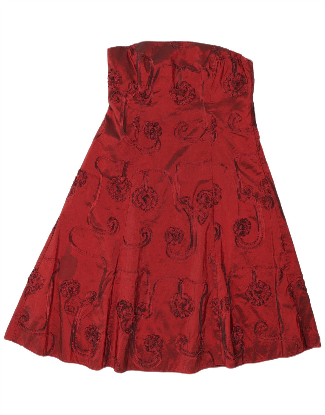 DEBUT Womens Strapless Dress UK 16 Large  Maroon Floral Polyester