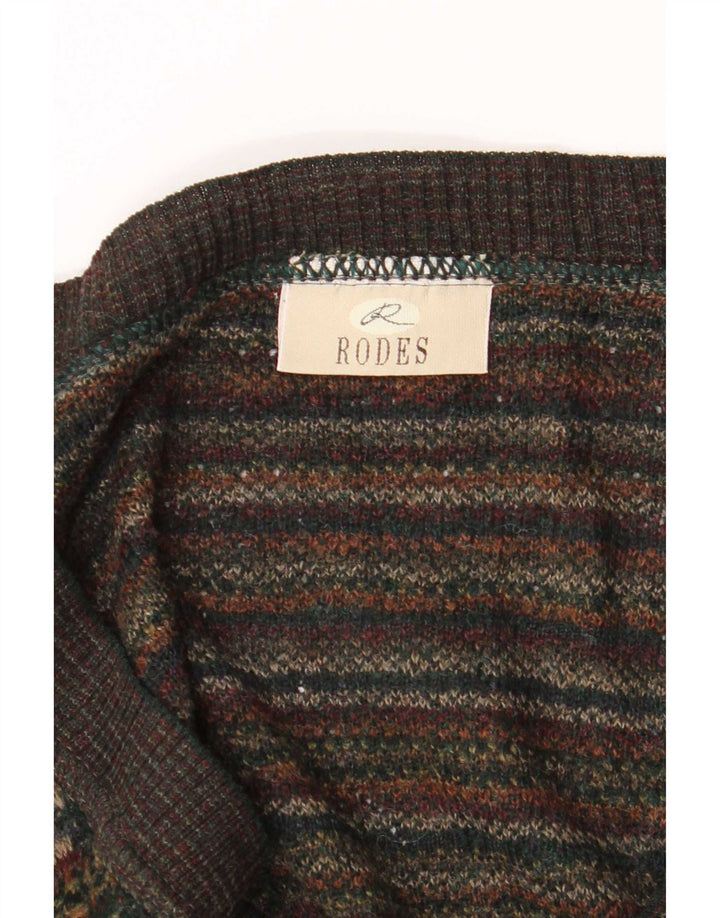 Rodes Herren-Cardigan-Pullover 2XL Braune geometrische Wolle