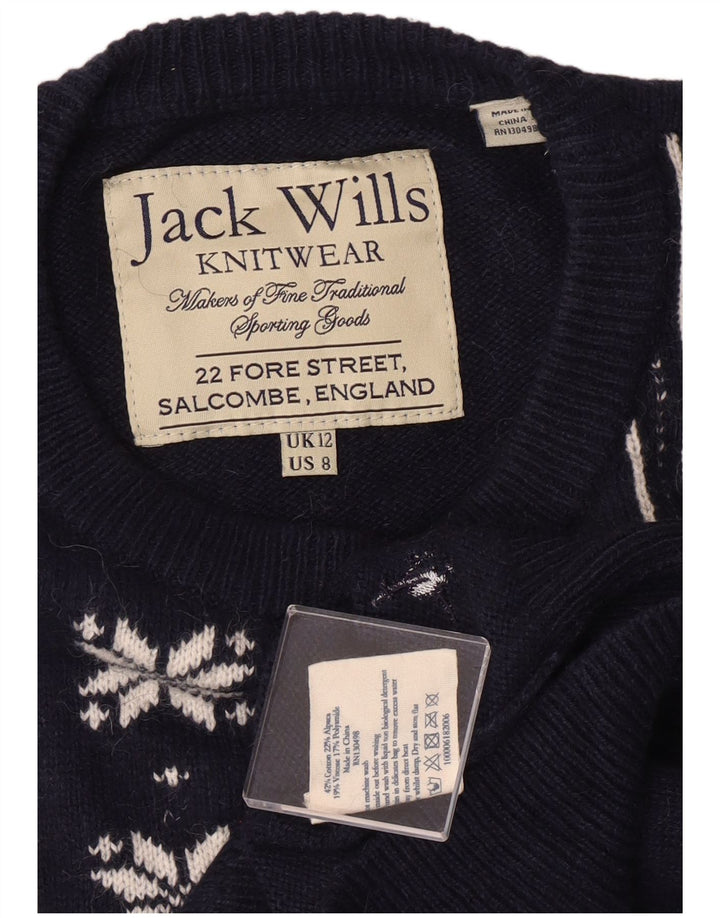 JACK WILLS Womens Crew Neck Jumper Sweater UK 12 Medium  Navy Blue