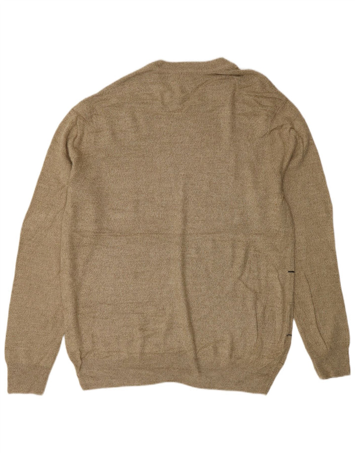 DOCKERS Mens Crew Neck Jumper Sweater Large Beige Check Acrylic