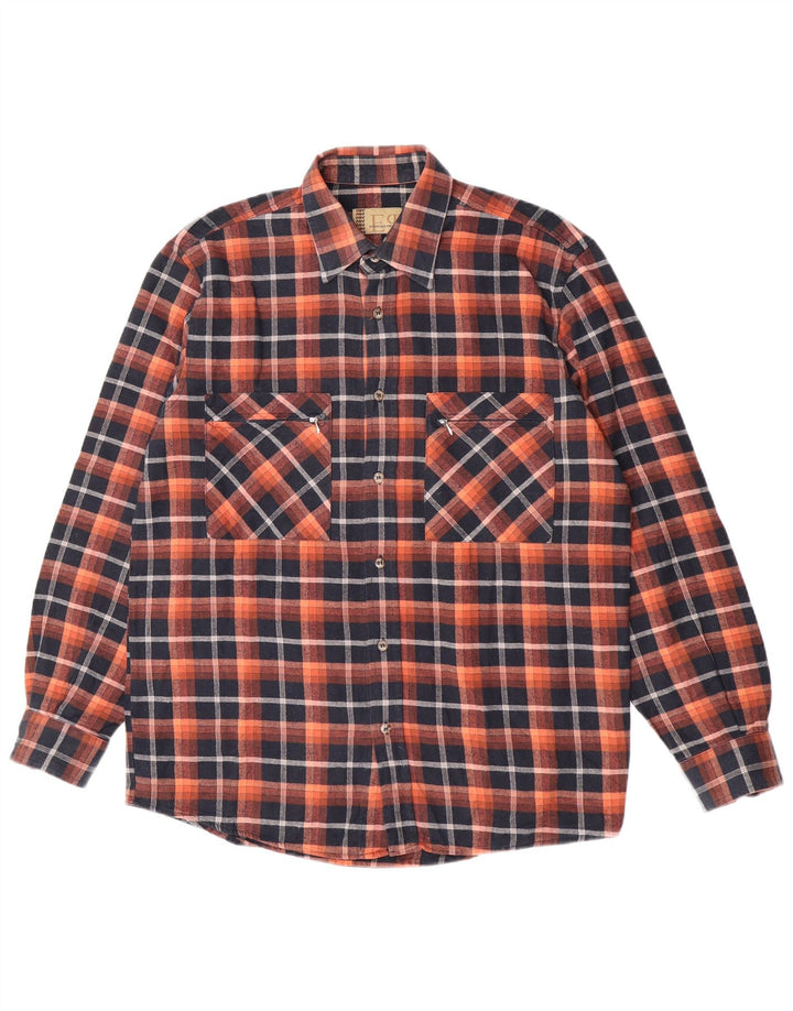 European Project Mens Flannel Shirt Medium Orange Check Cotton