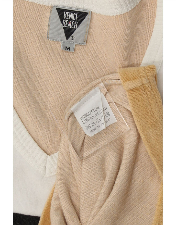 VENICE BEACH Womens Graphic Top Long Sleeve UK 14 Medium Beige Colourblock Vintage Venice Beach and Second-Hand Venice Beach from Messina Hembry 