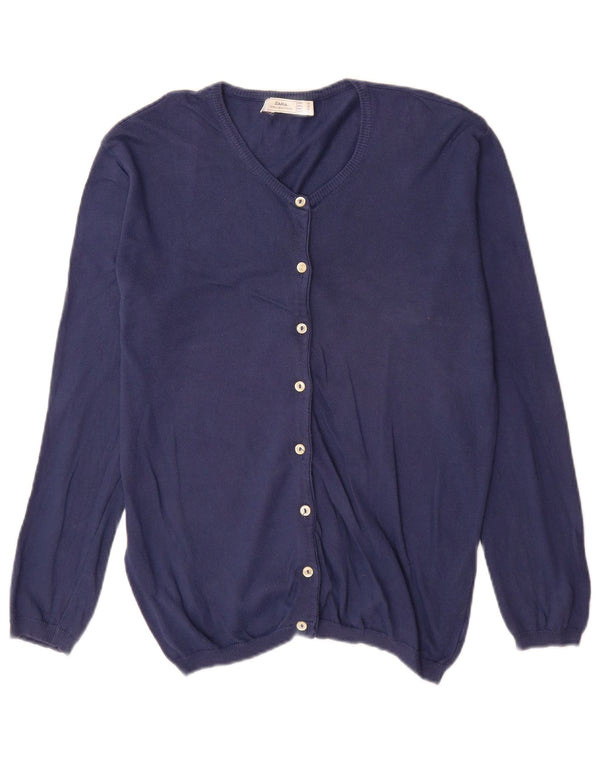 Zara Damen-Cardigan-Pullover UK 14 Mittelmarineblaue Baumwolle