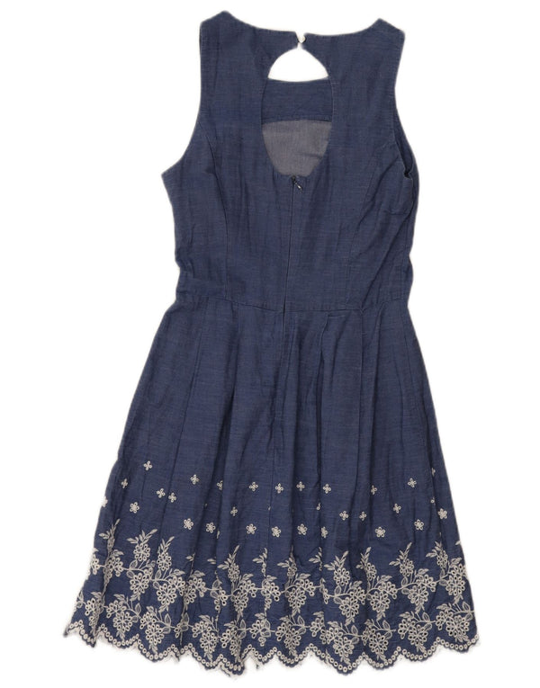 Oasis Womens Sleeveless A-Line Dress UK 8 Small Blue Floral Cotton