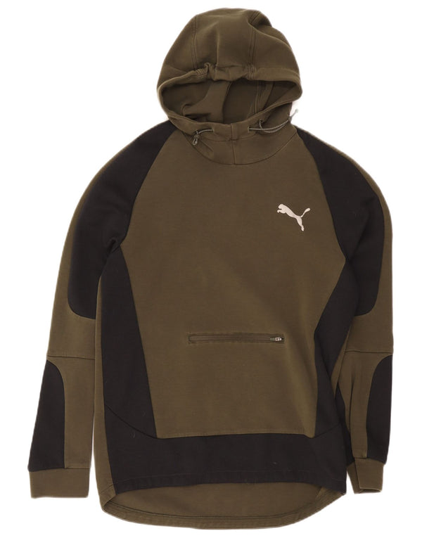 Puma Mens Hoodie Jumper Medium Green Colourblock Cotton