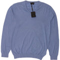 Massimo Dutti Herren-Pullover mit V-Ausschnitt, XL, blaue Baumwolle