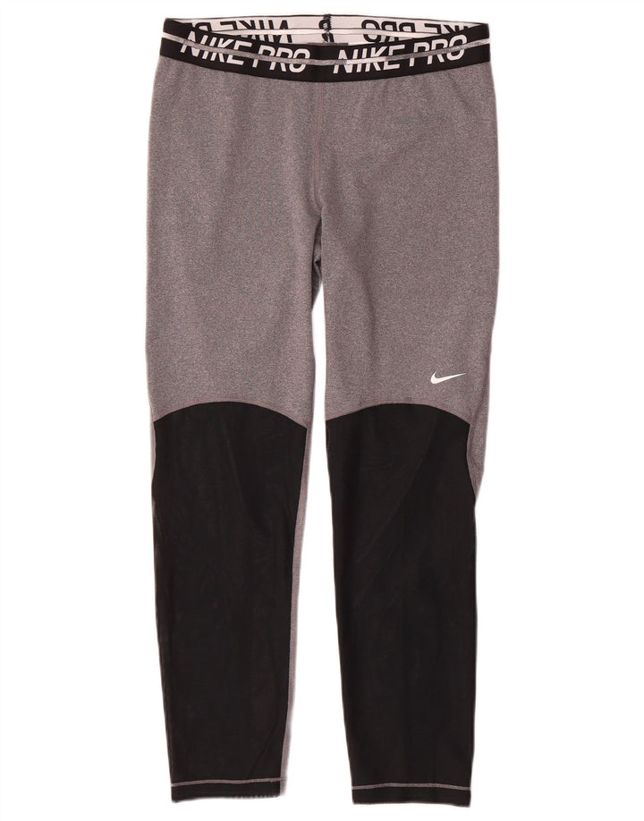 Nike Womens Dri Fit Graphic Leggings UK 14 Medium Grey Colourblock