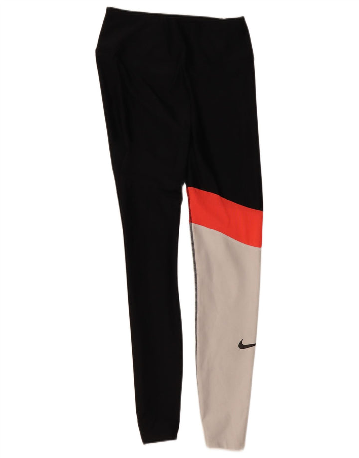 Nike Womens Dri Fit Leggings UK 10 Small Black Colourblock Polyester