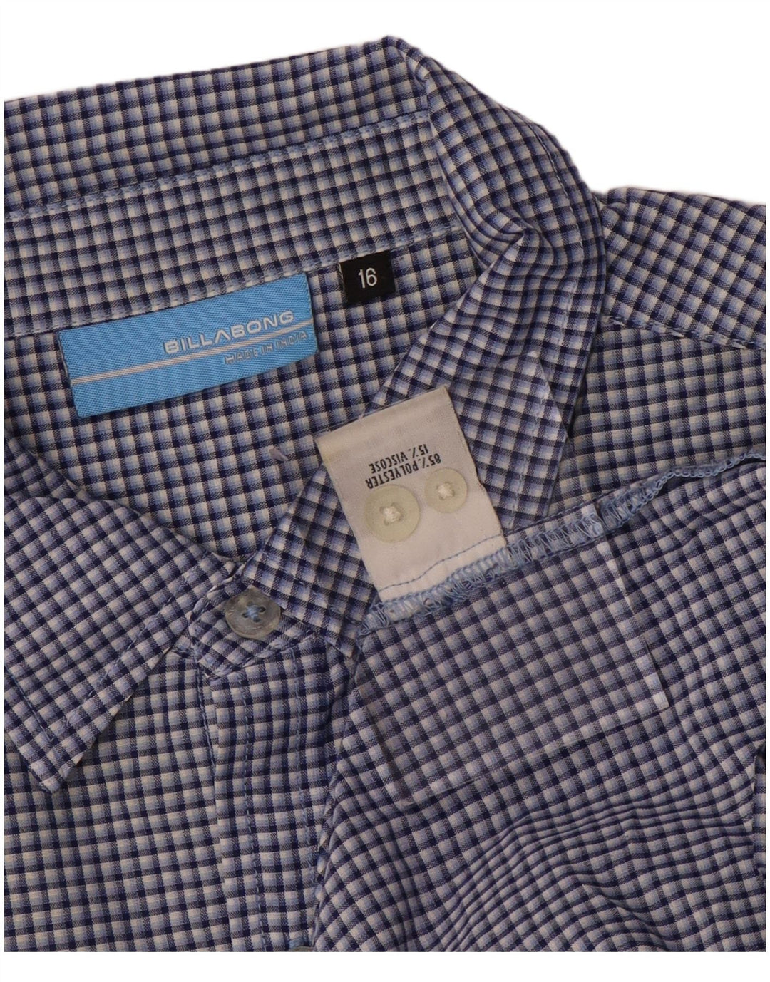BILLABONG Boys Short Sleeve Shirt 15-16 Years Navy Blue Check Polyester