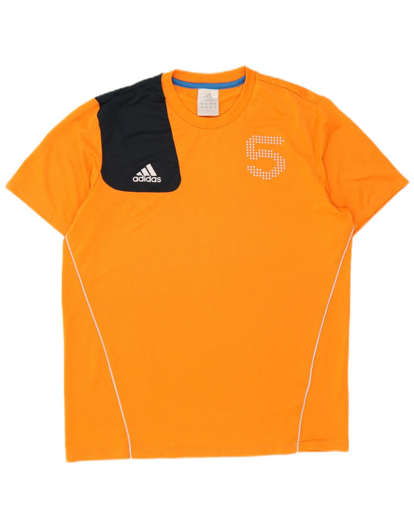 Adidas Mens Graphic T-Shirt Top Large Orange Colourblock Polyester