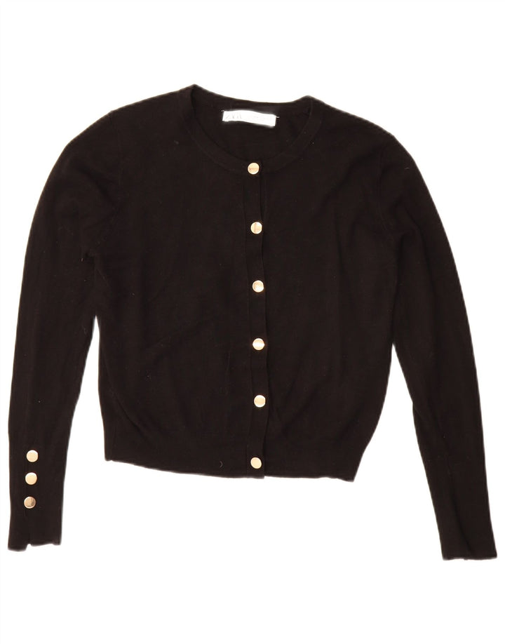 Zara Womens Crop Cardigan Sweater UK 14 Medium Black Viscose