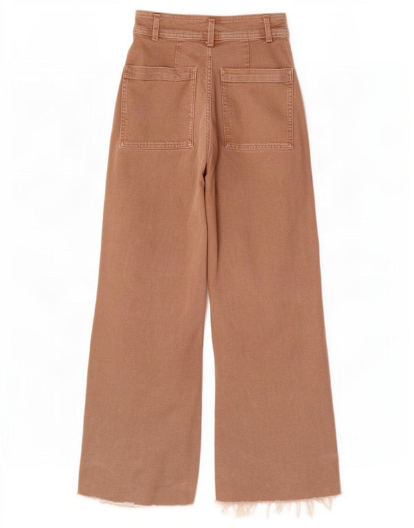 Zara Womens Wide Leg Casual Trousers EU 36 XS W26 L28 Beige Cotton