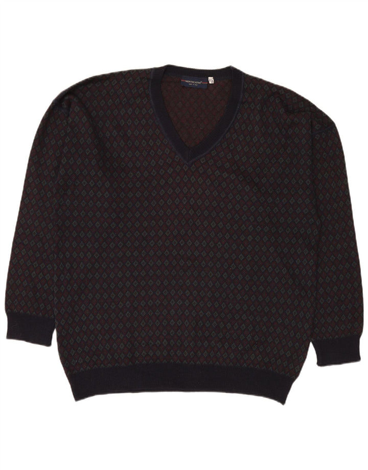MONTECATINI Mens V-Neck Jumper Sweater Large Multicoloured Geometric