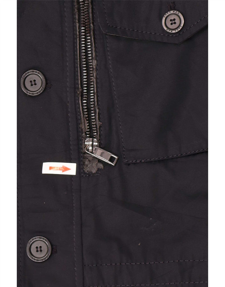 ZARA Mens Military Jacket UK 40 Large Navy Blue Polyester