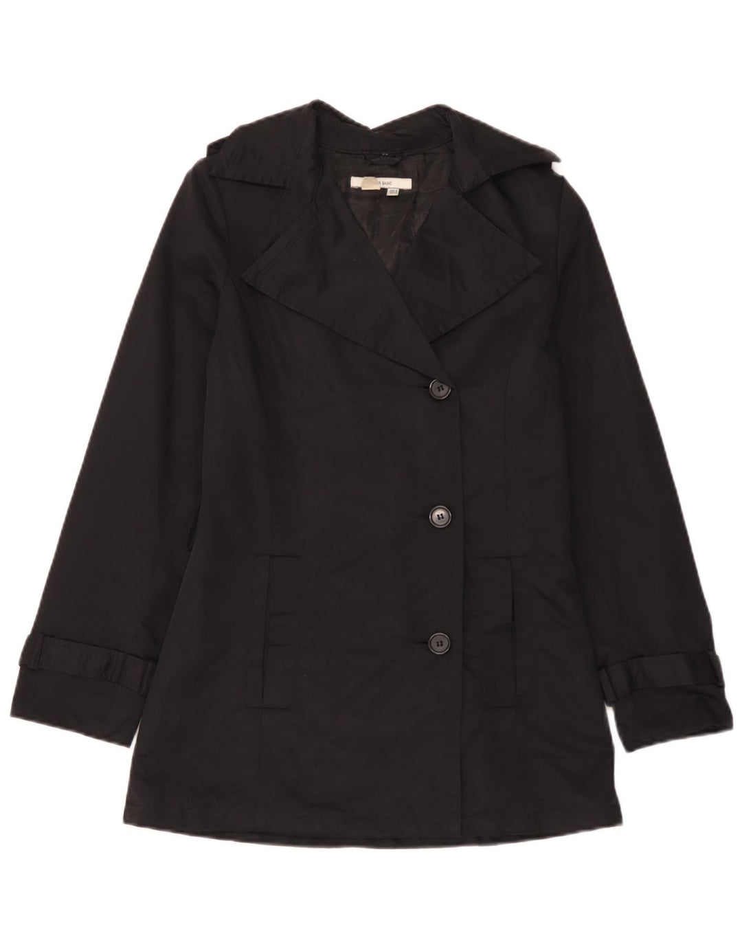 Zara Womens Trench Coat UK 12 Moyen Noir Coton