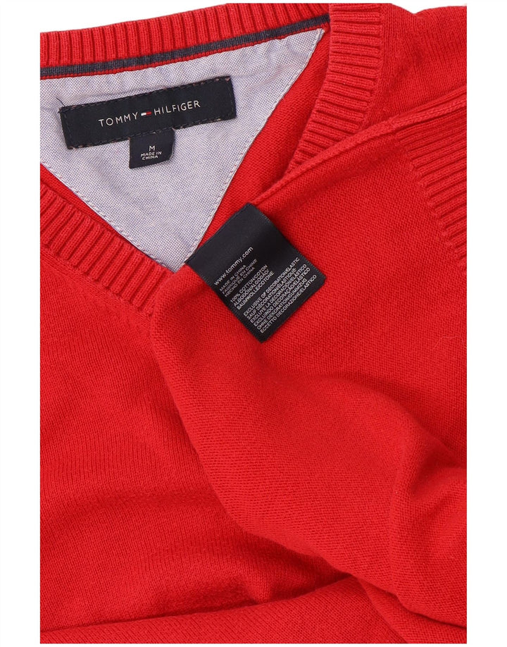Tommy Hilfiger Mens V-Neck Jumper Sweater Medium Red Cotton