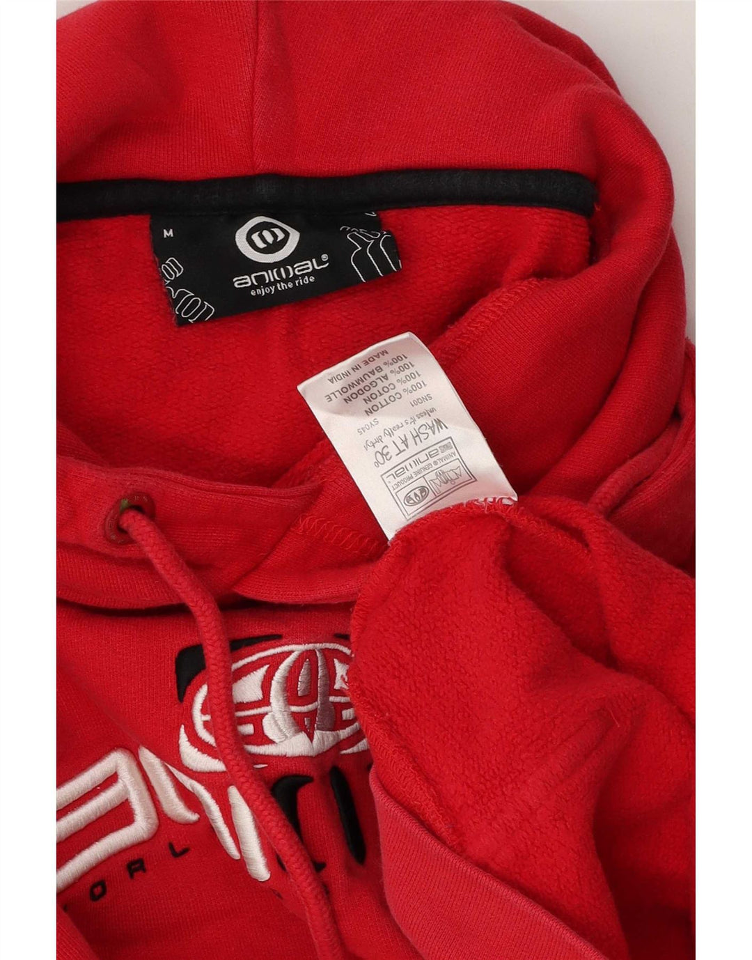 Animal Mens Graphic Hoodie Jumper Medium Red Cotton