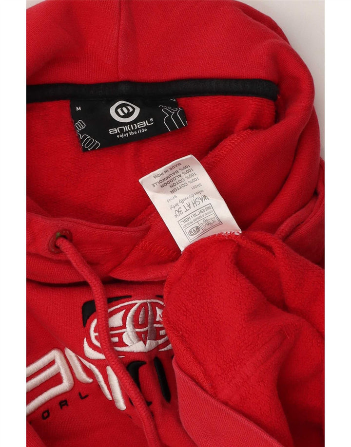 Animal Mens Graphic Hoodie Jumper Medium Red Cotton