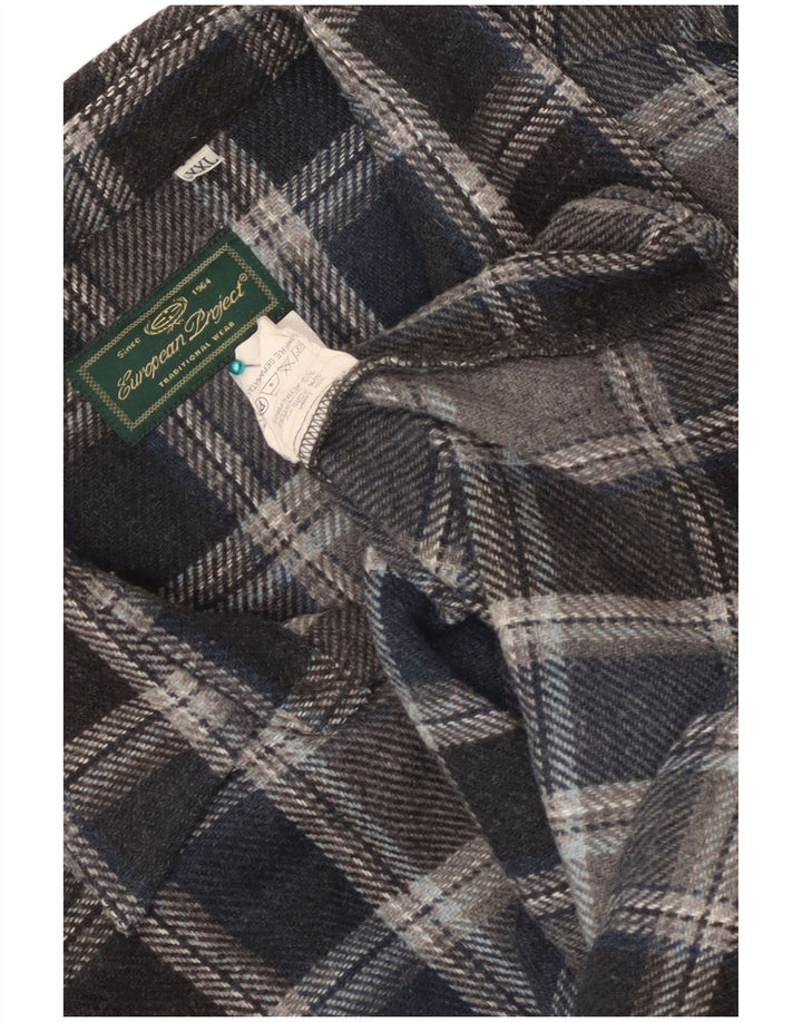European Project Mens Overshirt Shirt 2XL Navy Blue Check Wool