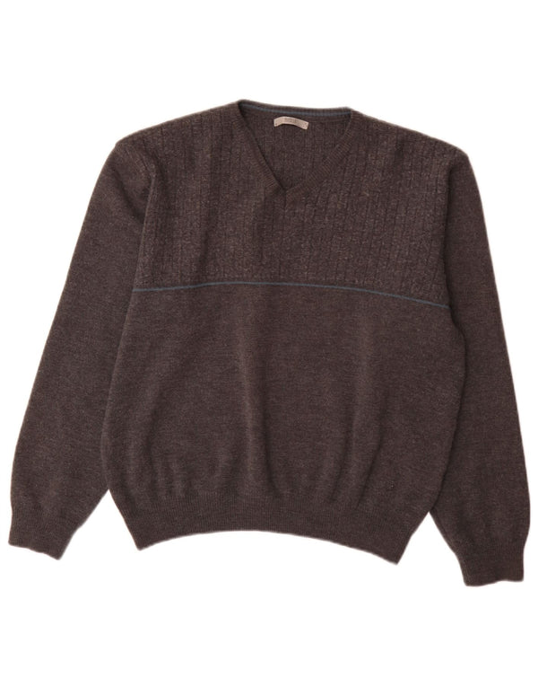 Marks & Spencer Mens V-Neck Jumper Sweater Large Grey Acrylic