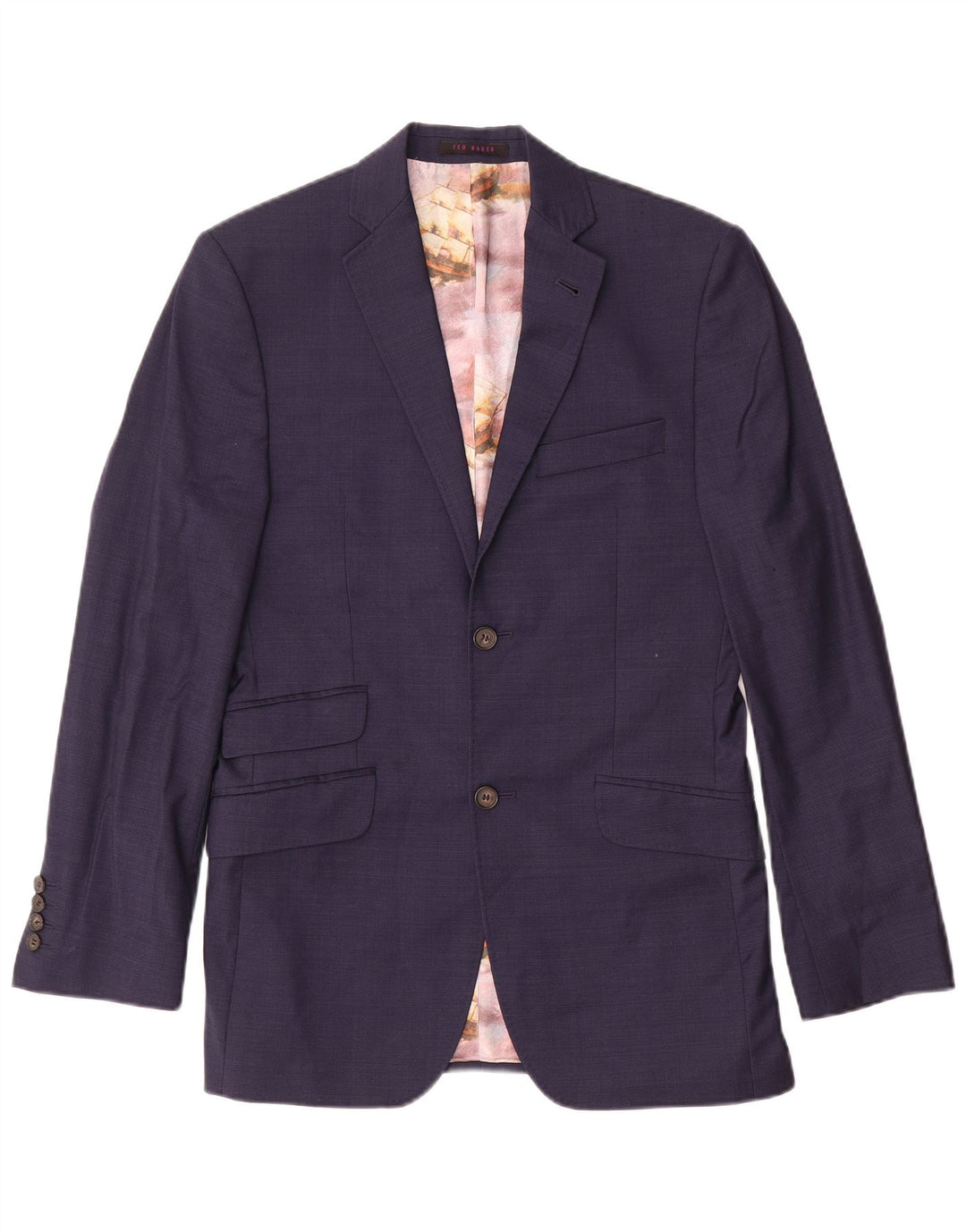 Jaqueta blazer masculina Ted Baker com 2 botões Reino Unido 36 pequena lã azul marinho