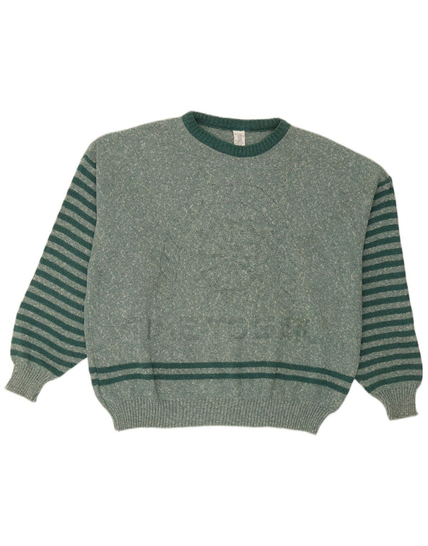 Vintage Dame grafisk rund hals sweater IT 50 XL Grøn stribet