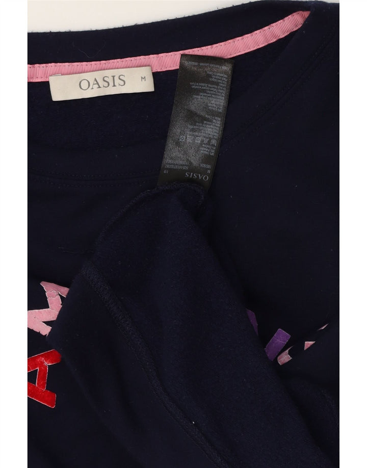 Oasis Womens Graphic Sweatshirt Jumper UK 14 Medium Navy Blue Viscose