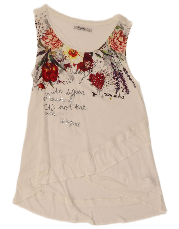 Desigual Womens Graphic Tunic Top UK 12 Medium White Floral Viscose