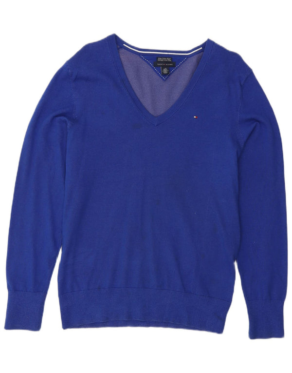Maglione maglione con scollo a V da donna Tommy Hilfiger UK 14 grande cotone blu