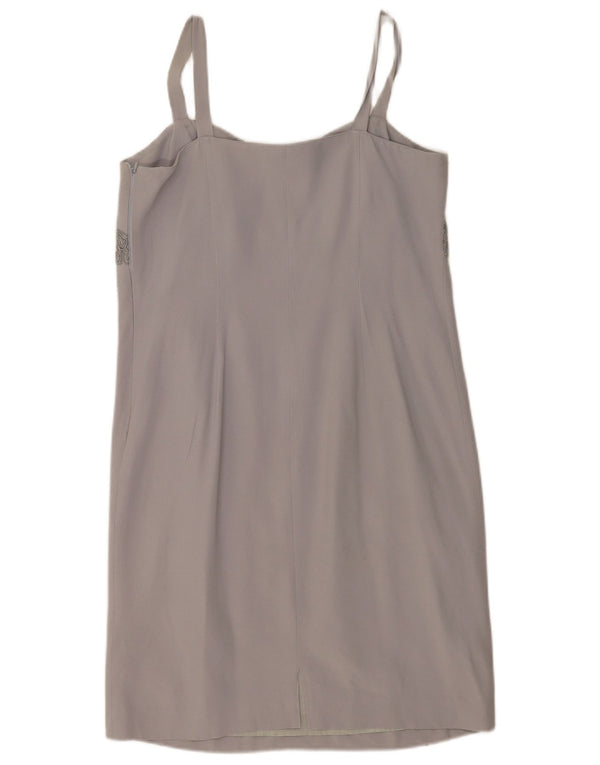 Vintage Damen Ärmelloses Etuikleid IT 48 XL Grau geblümt