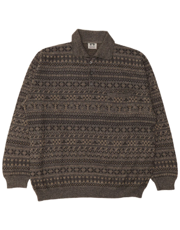 Enzo Goti Herre Polo Neck Jumper Sweater 2XL Grå Fair Isle Wool