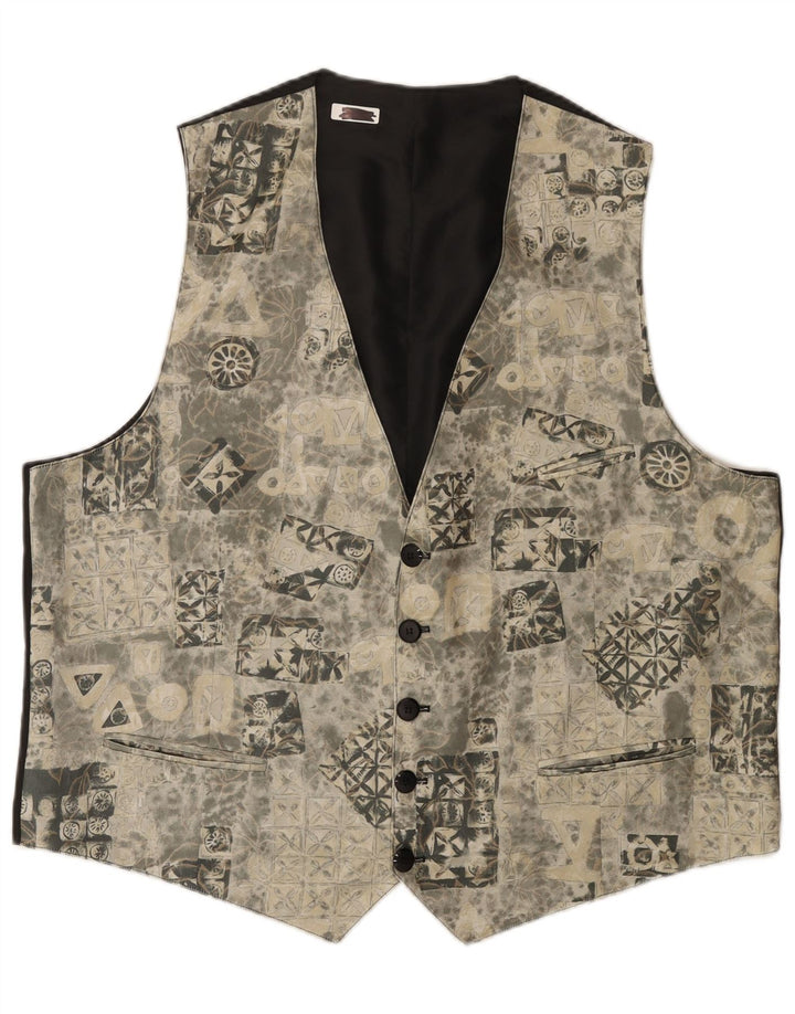 Vintage Herren Weste mit abstraktem Muster 2XL Grau Polyacryl