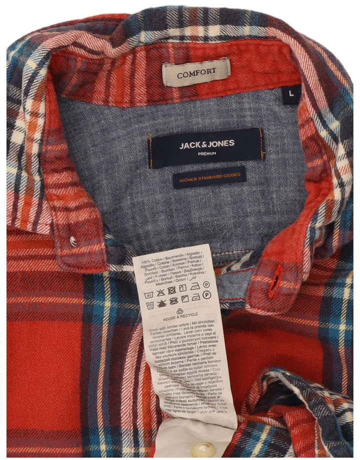 Jack & Jones Herren-Flanellhemd, groß, rot kariert, Baumwolle