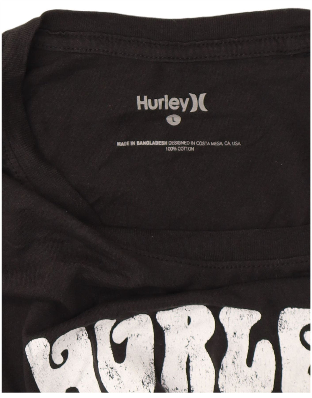 HURLEY Mens Graphic T-Shirt Top Large Black Cotton