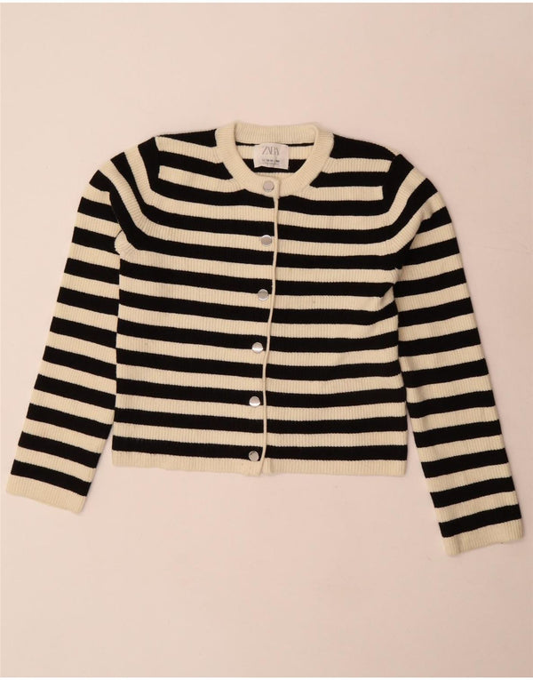 Maglione cardigan corto Zara per ragazze 13-14 anni in viscosa a righe nere